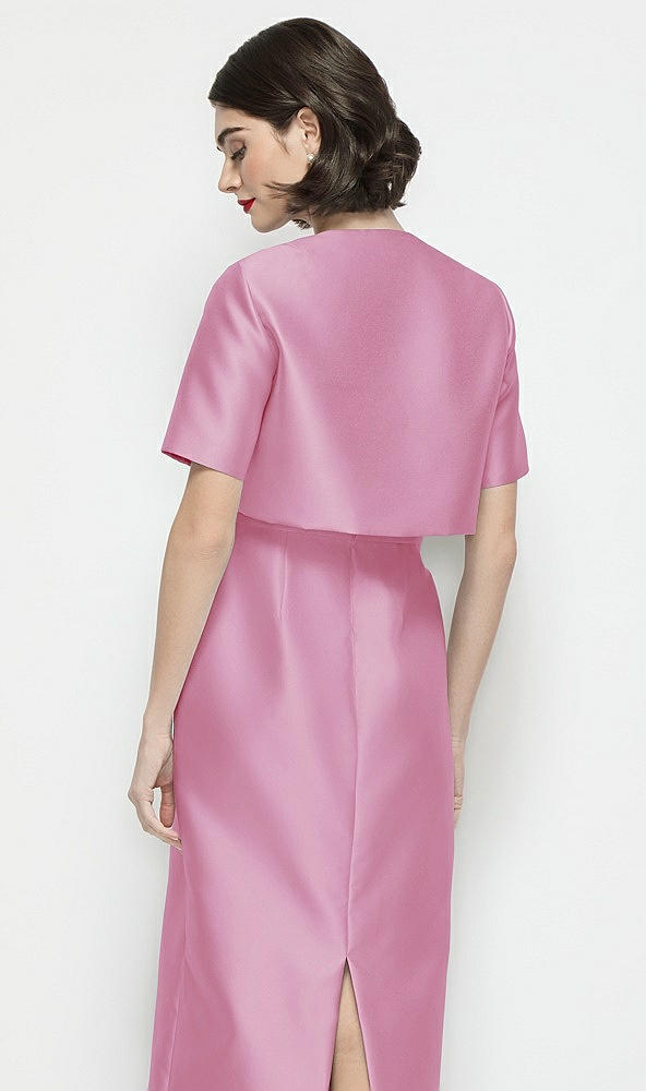 Back View - Powder Pink Jewel Neck Cropped Satin Jacket