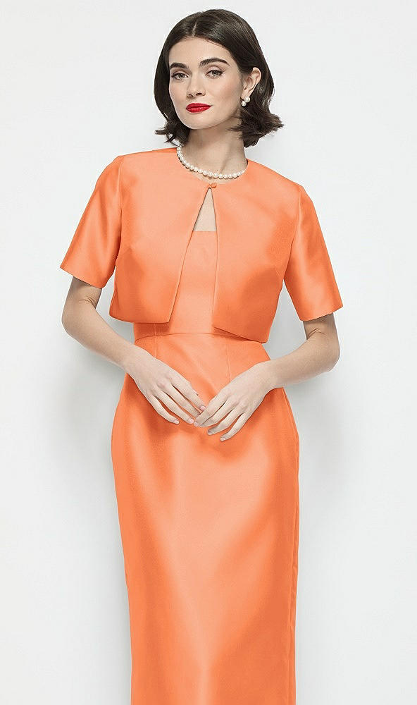 Front View - Portofino Orange Jewel Neck Cropped Satin Jacket