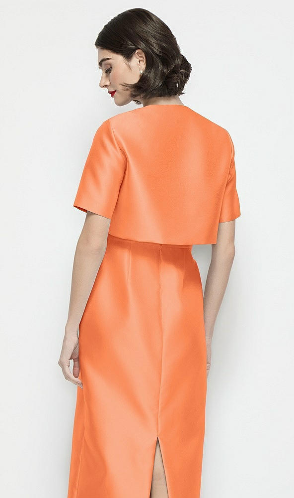 Back View - Portofino Orange Jewel Neck Cropped Satin Jacket
