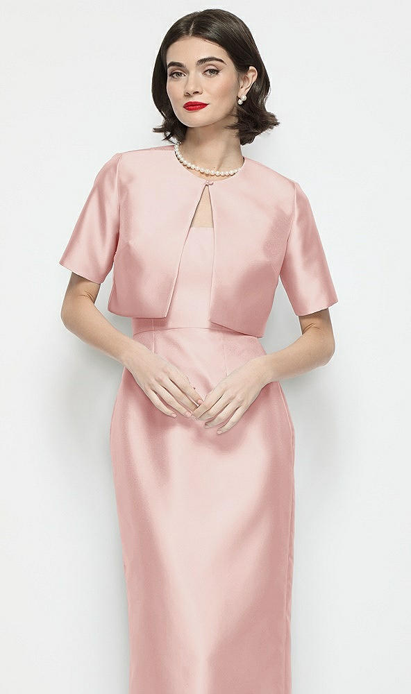 Front View - Rose Jewel Neck Cropped Satin Jacket