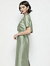 Side View Thumbnail - Sage Jewel Neck Cropped Satin Jacket