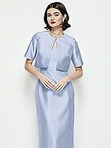 Front View Thumbnail - Sky Blue Jewel Neck Cropped Satin Jacket