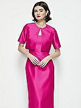Front View Thumbnail - Think Pink Jewel Neck Cropped Satin Jacket
