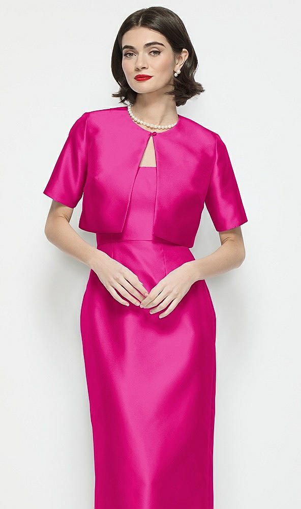 Front View - Think Pink Jewel Neck Cropped Satin Jacket