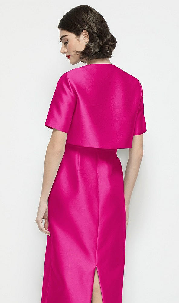 Back View - Think Pink Jewel Neck Cropped Satin Jacket