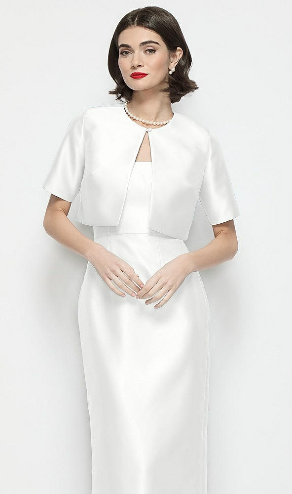 Front View - White Jewel Neck Cropped Satin Jacket