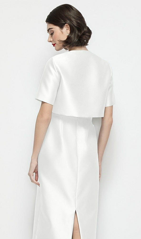 Back View - White Jewel Neck Cropped Satin Jacket