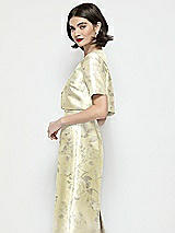 Side View Thumbnail - Butter Yellow Floral Jewel Neck Cropped Floral Satin Jacket