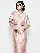 Front View Thumbnail - Bow And Blossom Print Jewel Neck Cropped Floral Satin Jacket