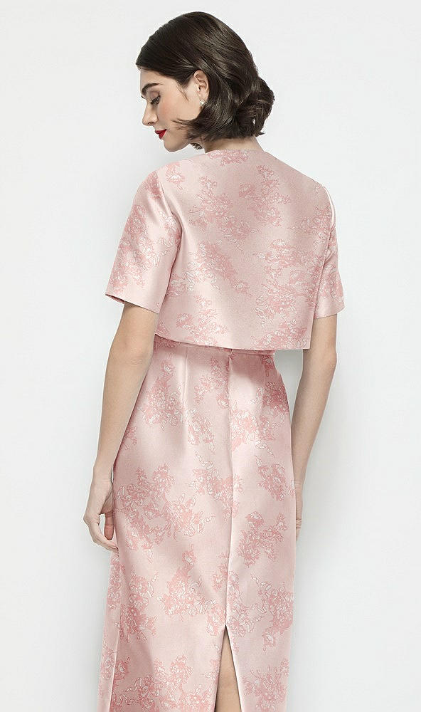 Back View - Bow And Blossom Print Jewel Neck Cropped Floral Satin Jacket