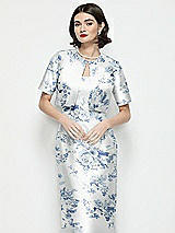 Front View Thumbnail - Cottage Rose Larkspur Jewel Neck Cropped Floral Satin Jacket