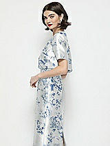 Side View Thumbnail - Cottage Rose Larkspur Jewel Neck Cropped Floral Satin Jacket