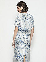 Rear View Thumbnail - Cottage Rose Larkspur Jewel Neck Cropped Floral Satin Jacket