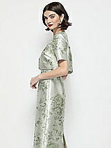 Side View Thumbnail - Sage Cottage Rose Jewel Neck Cropped Floral Satin Jacket