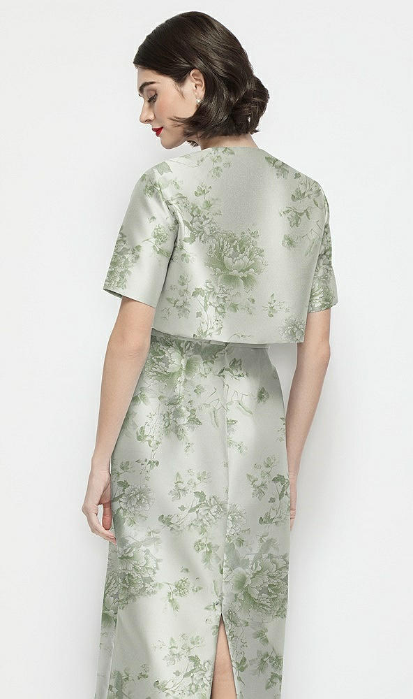 Back View - Sage Cottage Rose Jewel Neck Cropped Floral Satin Jacket