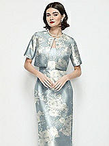 Front View Thumbnail - Porcelain Blue Seraphina Floral Jewel Neck Cropped Floral Satin Jacket