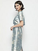 Side View Thumbnail - Porcelain Blue Seraphina Floral Jewel Neck Cropped Floral Satin Jacket