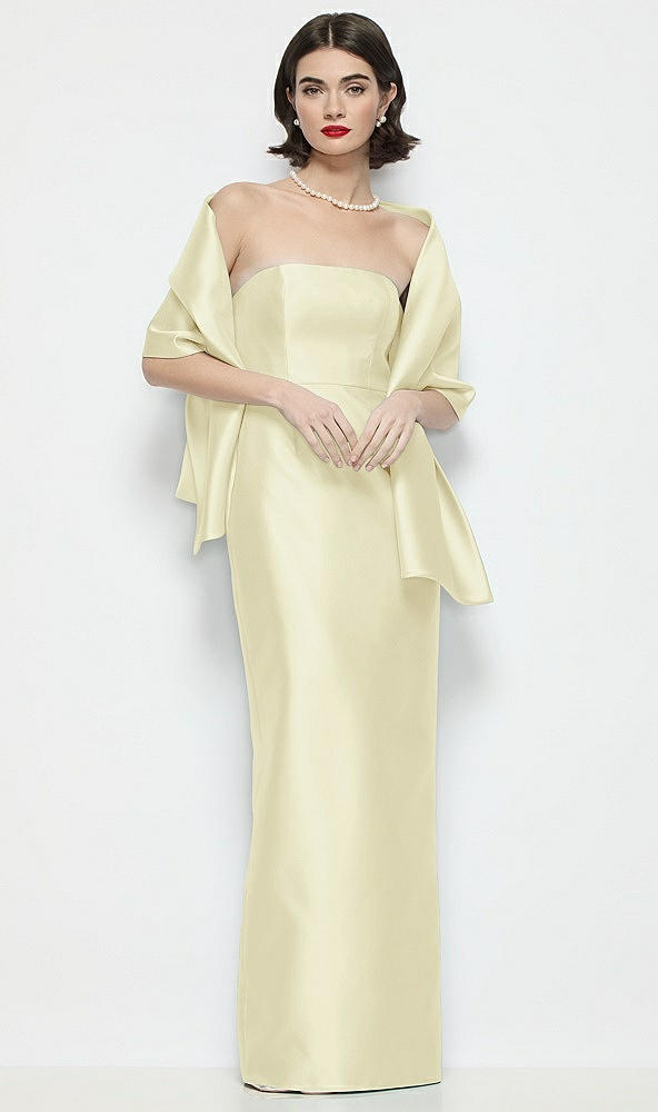 Front View - Butter Yellow Satin Wrap Stole