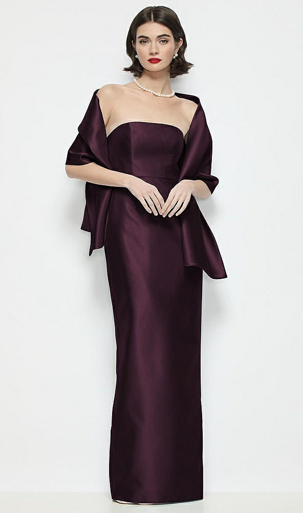Front View - Deep Plum Satin Wrap Stole