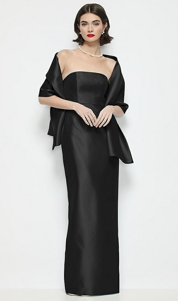 Front View - Black Satin Wrap Stole