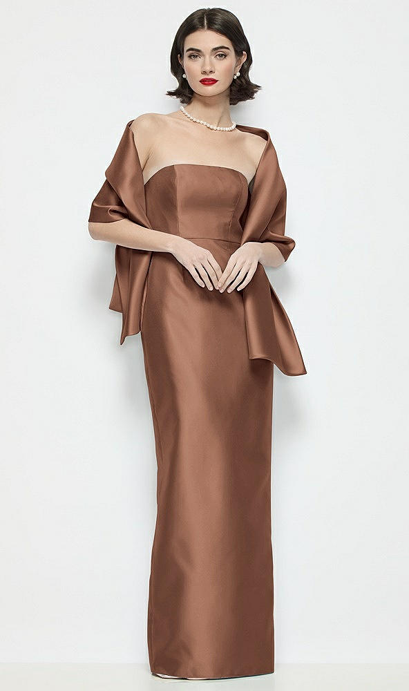 Front View - Cognac Satin Wrap Stole
