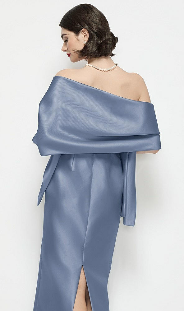 Back View - Larkspur Blue Satin Wrap Stole
