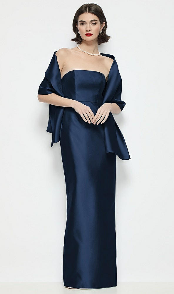 Front View - Midnight Navy Satin Wrap Stole