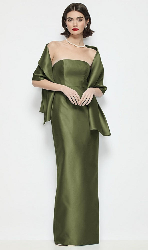 Front View - Olive Green Satin Wrap Stole