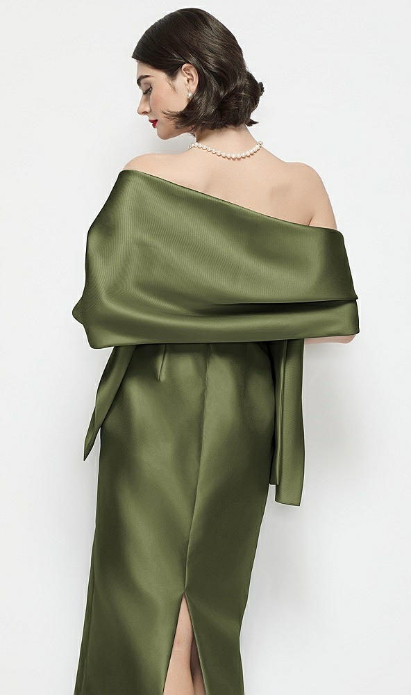 Back View - Olive Green Satin Wrap Stole