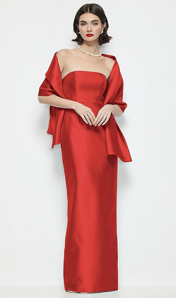 Front View - Poppy Red Satin Wrap Stole