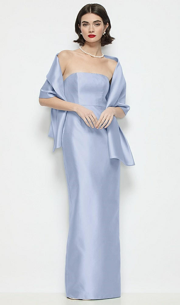 Front View - Sky Blue Satin Wrap Stole