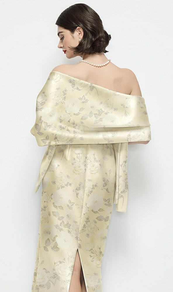 Back View - Butter Yellow Floral Floral Satin Wrap Stole