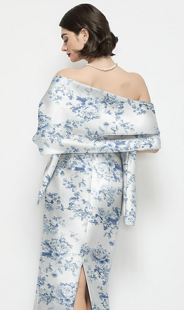 Back View - Cottage Rose Larkspur Floral Satin Wrap Stole
