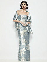 Front View Thumbnail - Porcelain Blue Seraphina Floral Floral Satin Wrap Stole