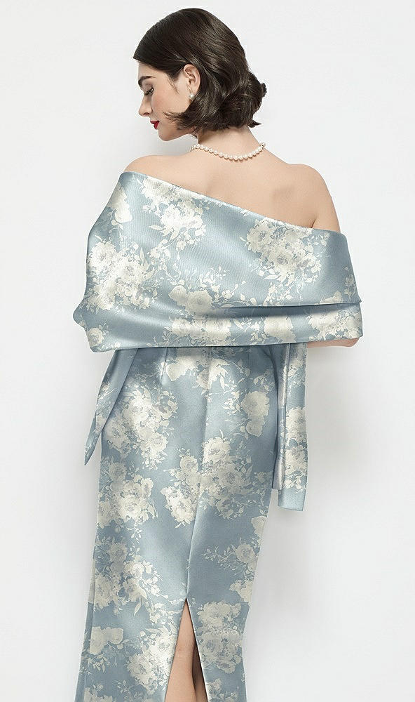 Back View - Porcelain Blue Seraphina Floral Floral Satin Wrap Stole
