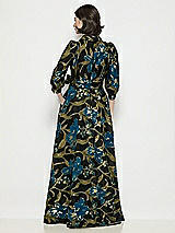 Rear View Thumbnail - Peacock Blue Multi Luna Organza Jacquard Floral Shirt Dress with Full Maxi Skirt & Sash