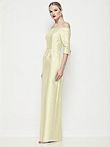 Side View Thumbnail - Butter Yellow Off-the-Shoulder 3/4 Sleeve Column Satin Maxi Dress