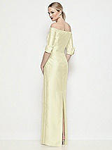 Rear View Thumbnail - Butter Yellow Off-the-Shoulder 3/4 Sleeve Column Satin Maxi Dress