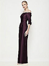 Side View Thumbnail - Deep Plum Off-the-Shoulder 3/4 Sleeve Column Satin Maxi Dress