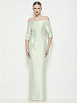 Front View Thumbnail - Mint Green Off-the-Shoulder 3/4 Sleeve Column Satin Maxi Dress