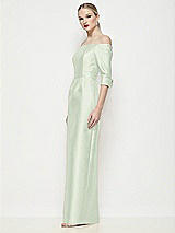 Side View Thumbnail - Mint Green Off-the-Shoulder 3/4 Sleeve Column Satin Maxi Dress