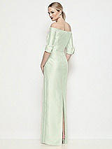 Rear View Thumbnail - Mint Green Off-the-Shoulder 3/4 Sleeve Column Satin Maxi Dress