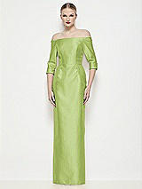 Front View Thumbnail - Mojito Off-the-Shoulder 3/4 Sleeve Column Satin Maxi Dress