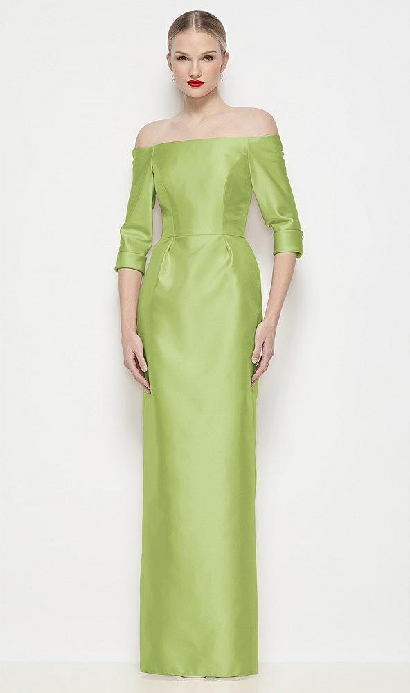 Front View - Mojito Off-the-Shoulder 3/4 Sleeve Column Satin Maxi Dress