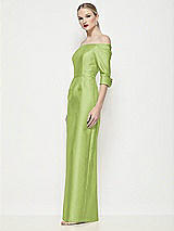 Side View Thumbnail - Mojito Off-the-Shoulder 3/4 Sleeve Column Satin Maxi Dress