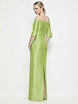 Rear View Thumbnail - Mojito Off-the-Shoulder 3/4 Sleeve Column Satin Maxi Dress