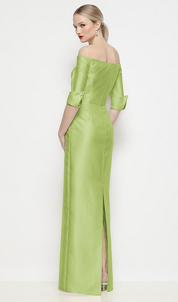 Back View - Mojito Off-the-Shoulder 3/4 Sleeve Column Satin Maxi Dress