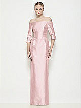Front View Thumbnail - Ballet Pink Off-the-Shoulder 3/4 Sleeve Column Satin Maxi Dress