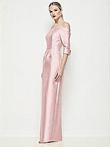 Side View Thumbnail - Ballet Pink Off-the-Shoulder 3/4 Sleeve Column Satin Maxi Dress