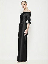 Side View Thumbnail - Black Off-the-Shoulder 3/4 Sleeve Column Satin Maxi Dress